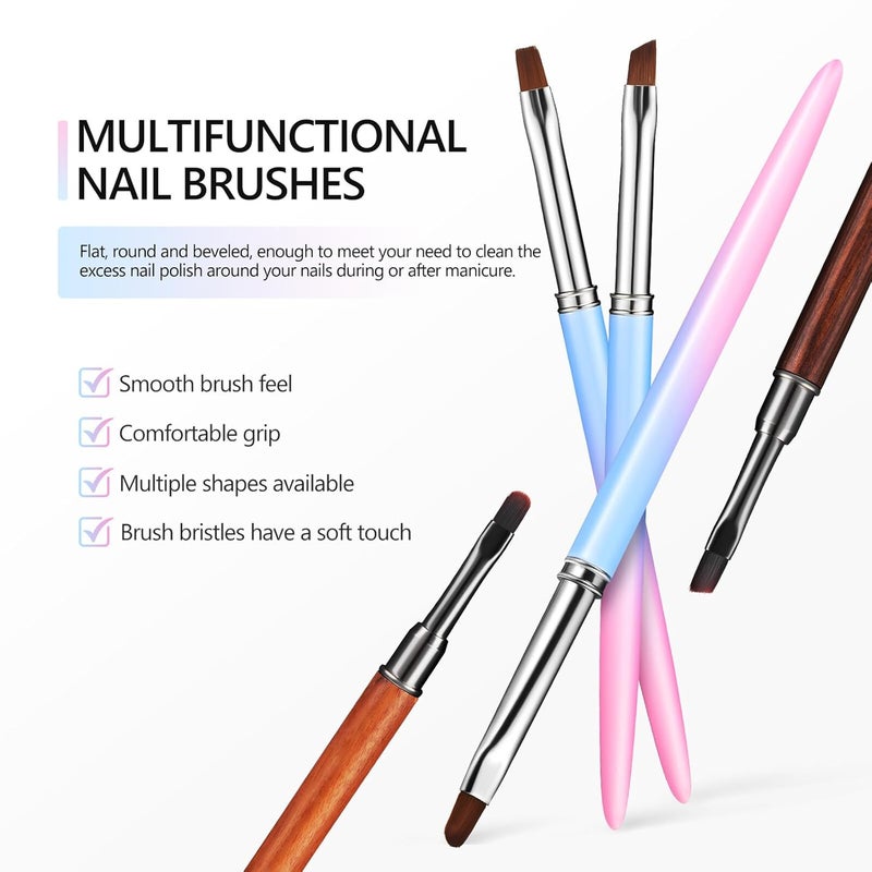 5Pcs Wood Handle Nail Art Brush Set For Precise Manicure Polish Clean Up - Image 3